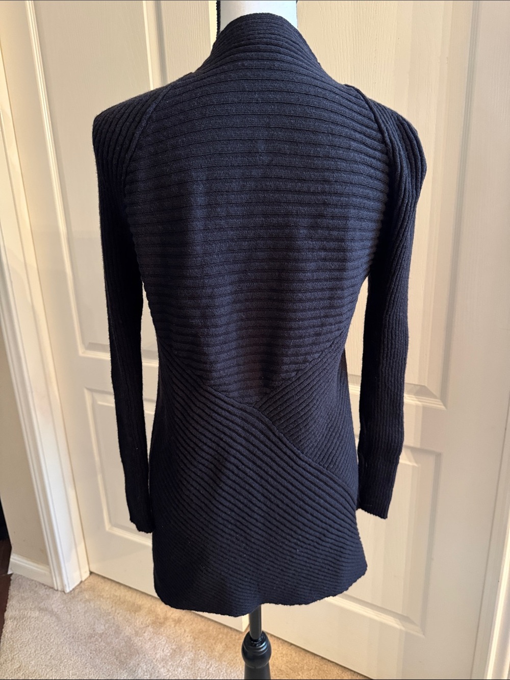 EILEEN FISHER - Black Ribbed Open-Front Cardigan - Size Large - Picture 4 of 12